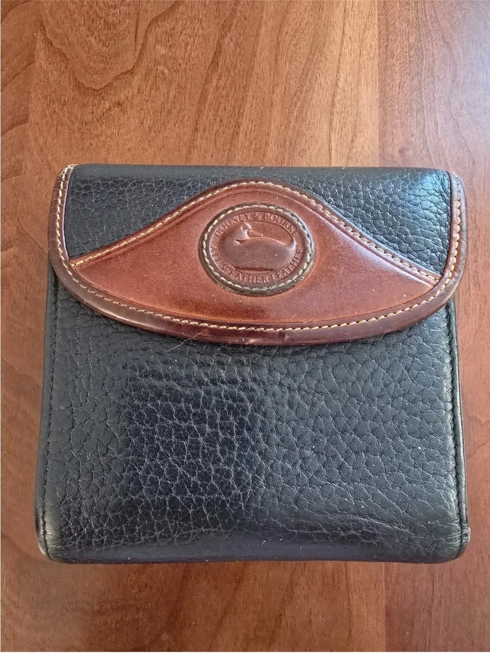 Dooney & Bourke Black and Brown Leather Bi-Fold Wallet vintage.
